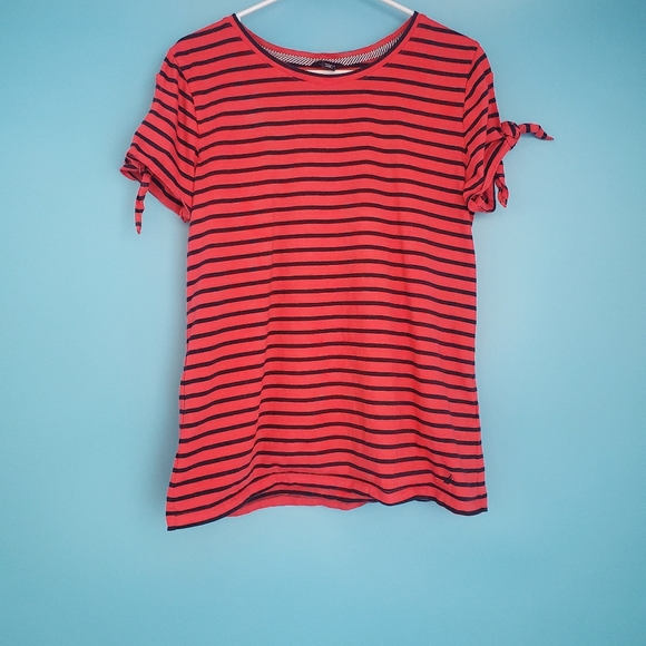 Nautica Large Striped Pink & Navy Blue Striped Tee - Picture 1 of 6